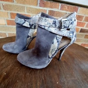Guess suede and faux snakeskin high heel booties